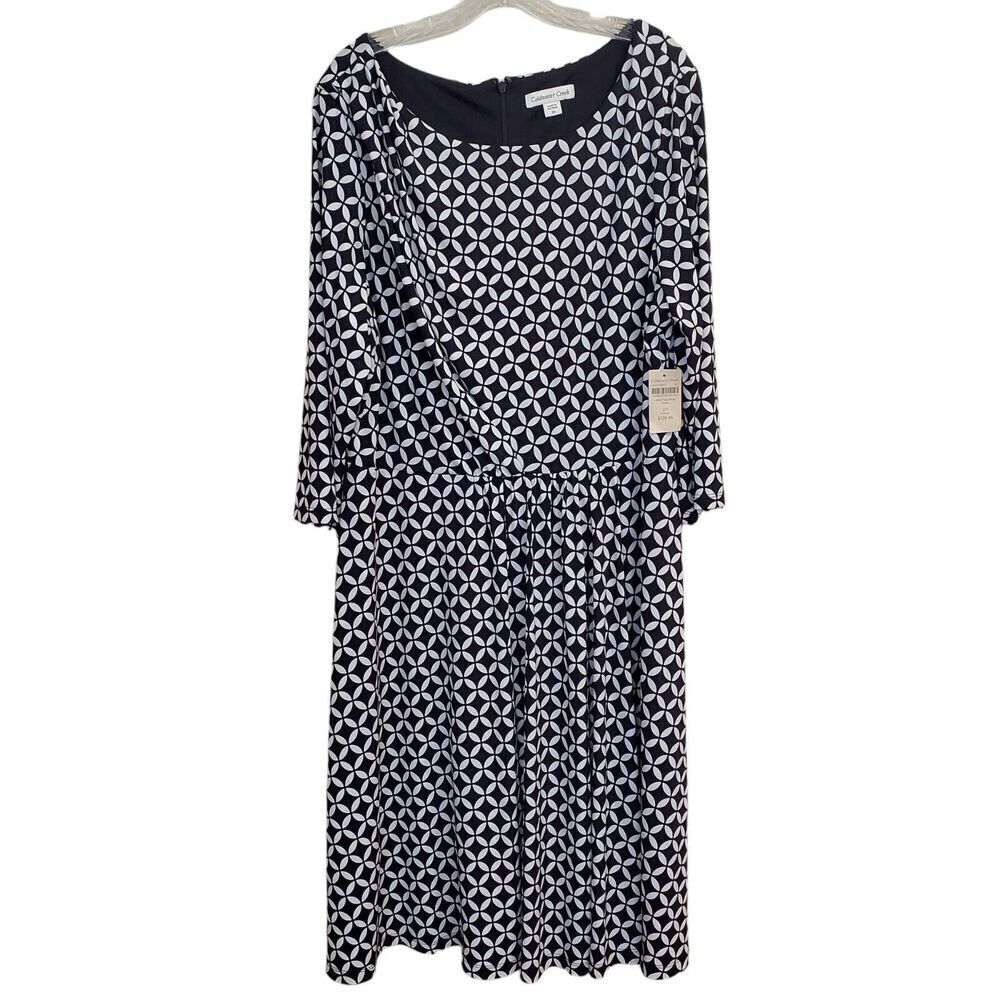 New Coldwater Creek Womens Dress Plus Size 20 Faux Wrap Stretch Black Geometric
